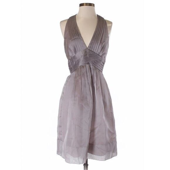Max Cleo Tan Pleated Ruched Empire Formal Halter Neck Sleeveless Dress Size 2 - Picture 1 of 4